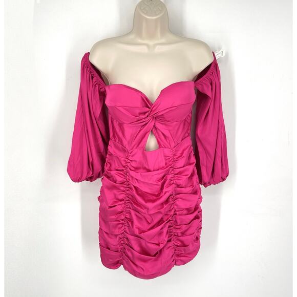 Runaway The Label RNWY Jones NEW Ruched Satin Mini Dress Sz 8 Fuchsia Party Sexy - Picture 1 of 10